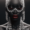 Pearls & Red Lips 
Get captivated by this mesmerising digital art download featuring a stunning portrait of a black woman adorned with luxurious pearl jewelry on her face and neck, and sporting bold red lips.
#pearls #midjourney #aiart